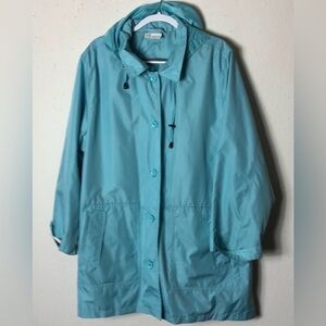 The TOG Shop turquoise Rain Coat Wind Breaker Jacket Hooded armpit to armpit 26”
